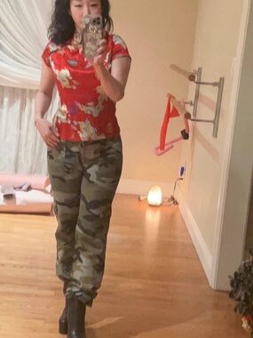 🦊🥰NEW VS Camouflage Boot Cut mini flare Pants i front &back porkets Waist 14i